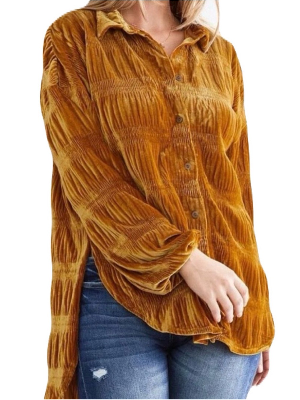 Free People Women’s SizXL Gold My Best Velvet Button-Front Blouse Boho Festival